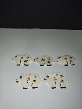 Vintage Ceramic Pigs Hand Painted Ornaments Hanging Shelf Farm Home Decor